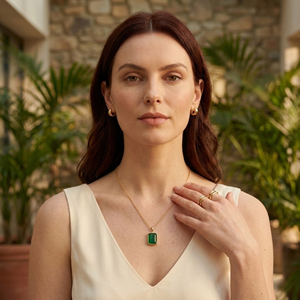 จี้รูปทรงแปดเหลี่ยมสีเขียวมรกตจากหยกกรีนออนิกซ์ ตัวเรือนเงินแท้ 925 ชุบทอง ดีไซน์น่ารัก เหมาะเป็นของขวัญสำหรับเดือนพฤษภาคม - Product Image 6