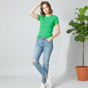 Camiseta Verde de Corte Perfecto para Mujer, Ecológica, Transpirable, de Secado Rápido, Cuello Acanalado, Calidad Premium, Precio de Fábrica - Product Image 5