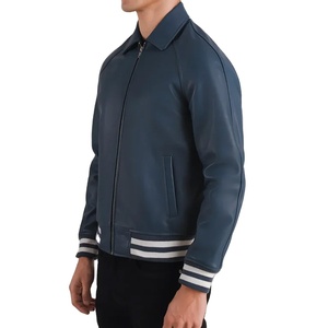 Veste universitaire en cuir véritable 100% pour hommes nouveauté dernière conception deux tons col montant toile-au tarif de gros - Product Image 5