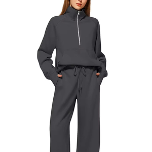 ชุดวอร์มปักดิ้นคุณภาพสูงสำหรับสตรีทผ้าคอตตอนผ้าฟลีซชุดออกกำลังกายสำหรับ100% ชุดเล่นยิม2ชิ้น - Product Image 6