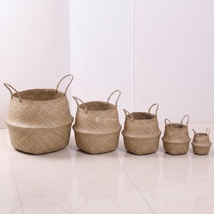 Panier de rangement rustique en jonc de mer avec poignées et base blanche teinte par immersion de Viettimecraft - Product Image 1