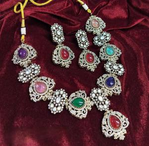 Ensemble de colliers Polki de créateur de luxe victorien boucles d'oreilles assorties bijoux de mariée en laiton polonais fabriqués à la main pour les mariages fiançailles - Product Image 1