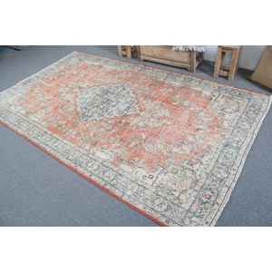 Tapis turc vintage 5,3x9 pieds, grand tapis, tapis en laine camouflage orange et bleu - Product Image 4