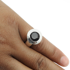 2024 joyería personalizada de fábrica más Popular 925 plata esterlina Natural negro ónix piedra preciosa piedra redonda elegante aspecto anillo exportador - Product Image 2