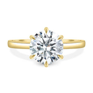 Lujoso hecho a mano 18K oro amarillo sólido redondo brillante solitario corte laboratorio cultivado diamante 6 garra anillos de promesa delicados para mujer - Product Image 6