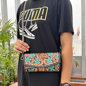 Monedero de cuero occidental para mujer, bandolera de cuero genuino, billetera Floral turquesa, billeteras de piel de vaca con flores bohemias occidentales - Product Image 5