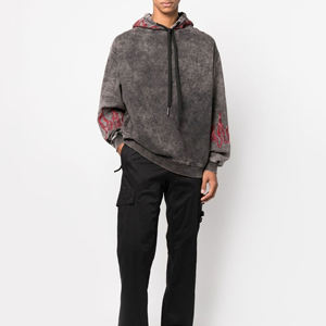 Sweat à capuche vintage en coton mélangé délavé à l'acide pour homme avec couture personnalisée et haute qualité en meilleure vente - Product Image 4