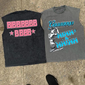 Custom Streetwear Screen Printing Summer Outfit T-Shirt and <b>Shorts</b> Set for <b>Men</b> Crew Neck Acid Wash Sleeveless Shirts Tracksuit - Product Image 2