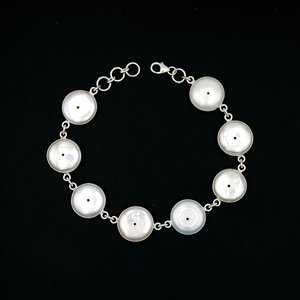 925 Sterling <b>Silver</b> 8\" Inch <b>Adjustable</b> Coin-Shape Freshwater Pearl <b>Bracelet</b> Handmade Natural Anniversary Gift - Product Image 1