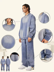 Survêtement en éponge français personnalisé | Survêtement unisexe vintage délavé à l'acide | Streetwear Puffer Pullover Survêtement Ensemble pour hommes et femmes - Product Image 6