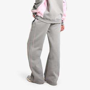 Pantalones de chándal holgados OEM/ODM, ropa de gimnasio ligera, pantalones de chándal apilados, pantalones de Jogger holgados de pierna ancha con logotipo impreso personalizado de Color sólido - Product Image 4