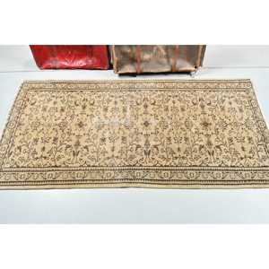 3.1x6.2 ft Eco-Friendly <b>Wool</b> Turkish Rug <b>Brown</b> Patchwork Check Vintage Latex Backed Rug - Product Image 3