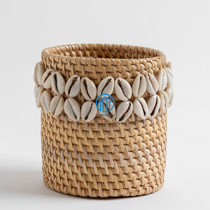 Cestas redondas de ratán Natural personalizadas OEM de fábrica con carcasa, cestas de concha de ratán hechas a mano hechas en Vietnam - Product Image 3