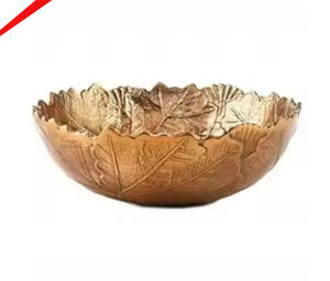 Bol de service décoratif à motif de feuilles en acier inoxydable en métal doré pour hôtel, restaurant et bar - Product Image 1