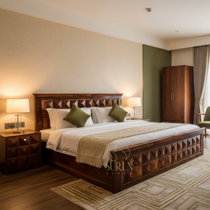 Wood High Head Rest Platform Resort Vacation Villa Room <b>Bed</b> Design Solid Wood Handcrafted Furniture Design - Product Image 1