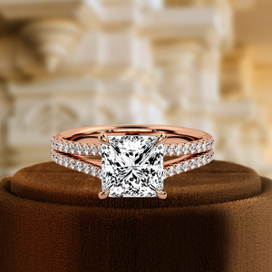 Bague de fiançailles en or jaune 14 carats avec diamant de laboratoire princesse de 1 carat certifié IGI, double pavé, pour un cadeau d'anniversaire - Product Image 3