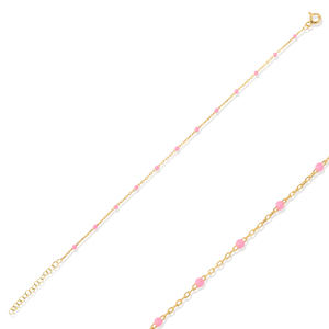 Pulsera de Cadena con Diseño de Esmalte en Color Rosa Claro, Joyería de Plata de Ley 925 Hecha a Mano en Turquía, Venta al Por Mayor - Product Image 1