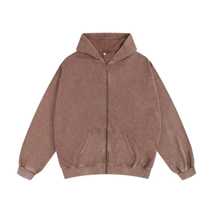 Ensemble de sweat-shirts à capuche surdimensionnés de haute qualité, lourds, à fermeture éclair, lavés à l'acide, en coton personnalisé, en molleton français pour l'hiver - Product Image 1