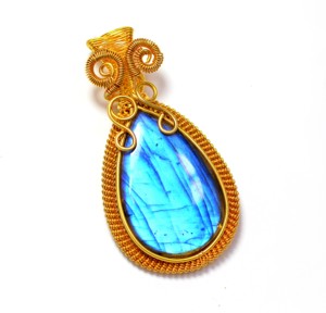 Pendentif lisse en labradorite de feu bleu pendentif à breloque en platine avec fil de cuivre enveloppé pour cadeau - Product Image 4