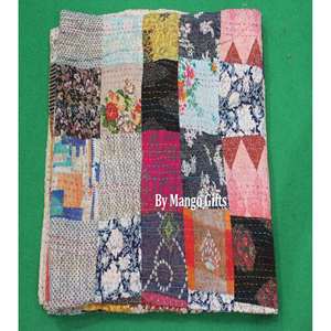 Queen Size Vintage Kantha Quilt Bedspread 100% Cotton <b>Indian</b> Bedcover Traditional Style Ralli <b>Throws</b> Wholesale - Product Image 1