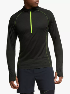 Haut de course à manches longues en laine mérinos pour hommes Chemise de course en laine mérinos 1/4 Zip avec trou pour hommes - Product Image 2