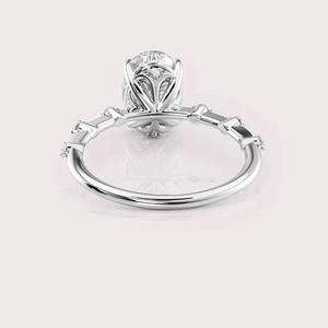 IGI Certified Oval Cut Lab Grown Diamond Engagement Ring with Bezel Accent Diamond Band in <b>Solid</b> 925 Sterling <b>Silver</b> - Product Image 2