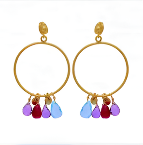 Solid 925 <b>Sterling</b> <b>Silver</b> Gold Plated Garnet Blue Quartz Gemstone <b>Hoop</b> Stud <b>Earrings</b> Handmade Jewelry For Women. - Product Image 6