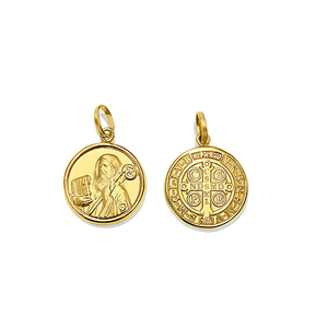 Medalla de Oro Amarillo Fino de 18K/14K/9K, Estilo San Benito Chileno, 9mm/14mm - Product Image 1