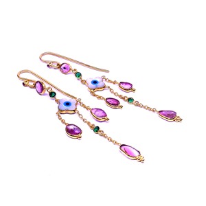 925 <b>Sterling</b> <b>Silver</b> <b>Earring</b> Set for Women Multi-Tourmaline Gemstone Gold Plated Shimmering <b>Heart</b> Drop Design for Weddings - Product Image 1