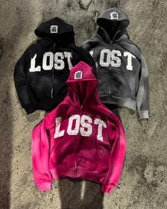 Ensemble survêtement deux pièces personnalisé Survêtement brodé en détresse pour l'hiver Ensembles sweat à capuche zippé et veste Fabricant d'hommes - Product Image 3