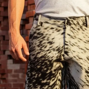 Short en cuir véritable imprimé vache, taille haute, ample et surdimensionné, de luxe, de créateur, streetwear, pour homme - Product Image 5