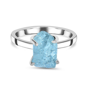 แหวนพลอยอความารีนหยาบสีเงินสเตอร์ลิง925 - Product Image 1