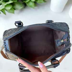 Sac de voyage de luxe, mini, artisanal, 100% cuir véritable, floral, sculpté, fermeture éclair, léger, grande capacité, imperméable - Product Image 3