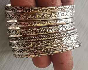 Women's Boho Vintage Bahamian Fish Flower 8-Piece Sterling <b>Silver</b> Plated <b>Bracelet</b> Set <b>Adjustable</b> Stackable Bangle Christian Gift - Product Image 6