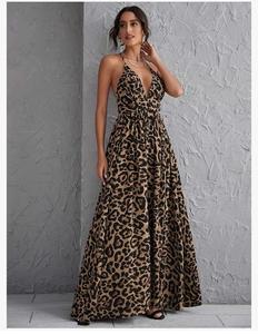 100% soie femmes tenue décontractée col plongeant entrecroisé dos ouvert conception léopard pour les femmes - Product Image 1