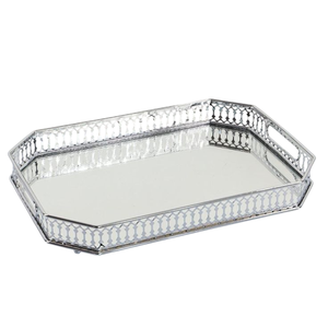 Plateau de rangement en métal rectangulaire argenté créatif, plateau décoratif glamour fait à la main pour la maison, les mariages, les hôtels, vente en gros - Product Image 6