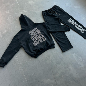 2024 Custom Acid Vintage Streetwear Flared <b>Y2K</b> <b>Tracksuit</b> 500 Gsm 100% Cotton Man Hoodies Unisex Winter Set with Rhinestone - Product Image 4