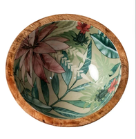 Bol en bois d'acacia de grande taille, poli, écologique, de haute qualité, avec impression émail moderne, fait main, pour servir, mélanger, salade, soupe
