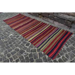 Classic <b>Red</b> Black Striped <b>Wool</b> Rug for Entryway Bedside 4.1 X 11.6ft Rectangle Patchwork Design 10mm Thickness Latex for Summer - Product Image 2