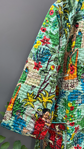 Frida Khalo Inspired Vintage Indian Kantha Jacket Long Quilted Cotton Robe Dressing Gown XL Size for Winter - Product Image 3