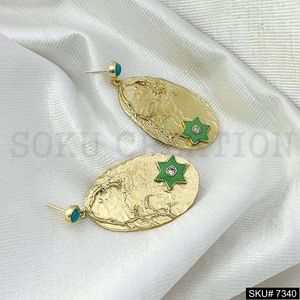 Parure de bijoux plaqué or Bague, pendentif et boucle d'oreille SKU7340/Boucles d'oreilles, bague et pendentif de créateur avec chaîne de parure de bijoux - Product Image 5