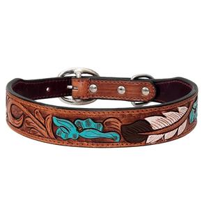 Western Style Personalized Cow Leather Dog Collar Hand Carving & Painting Pet Necklace Fancy Dog Collar Manufacturer - Product Image 1