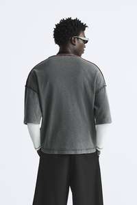 T-shirt à manches longues personnalisé en éponge française Vintage lavé à l'acide couture inversée déchiré en détresse impression lourde graphique - Product Image 5