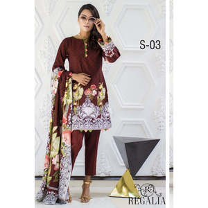 Costume Salina en Khaddar imprimé numériquement, 3 pièces non cousues - 03 - Product Image 1