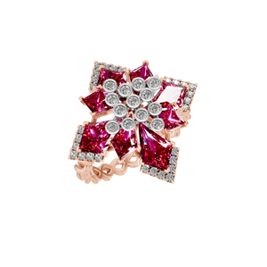 Rubis synthétique floral en or massif 14 carats et bague de cocktail en diamant cultivé en laboratoire certifié IGI déclaration fête de fiançailles de mariage personnalisée - Product Image 1