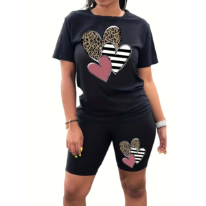 Ensemble deux pièces personnalisé pour femmes, t-shirt et short en polyester/coton respirant et imperméable, tenue décontractée d'été pour la rue - Product Image 1