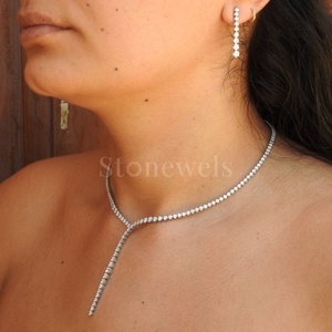 Graceful Glamour 925 Sterling <b>Silver</b> Graduated Floating Diamond <b>Tennis</b> <b>Necklace</b> Elegant Indian Design - Product Image 3