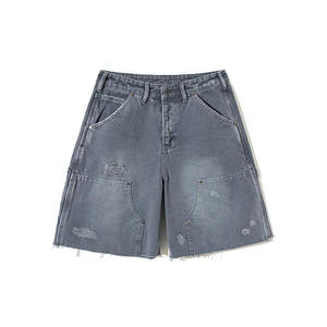 Pantalones cortos de moda para hombre, Vaqueros holgados, informales, de color sólido, grises, personalizados, de alta calidad - Product Image 1