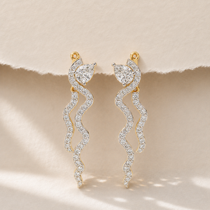 18K Solid Gold Men's Long <b>Dangle</b> Drop <b>Earrings</b> 0.90 Carat Lab Grown Brilliant Cut Diamonds IGI Certified Rhodium Plated - Product Image 1