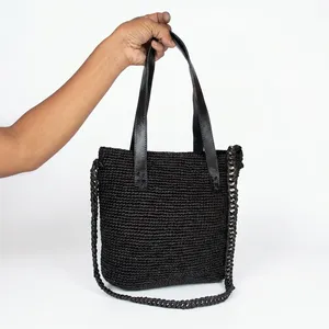 Bolso de hombro bohemio de rafia con asas de cuero, diseño abierto para uso diario en todas las estaciones - Product Image 5